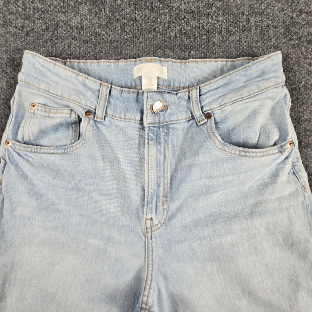 H&M Wide Leg Jeans Women Size 12 Light Blue High Waist Frayed Hem Y2K BOHO - Picture 8 of 13